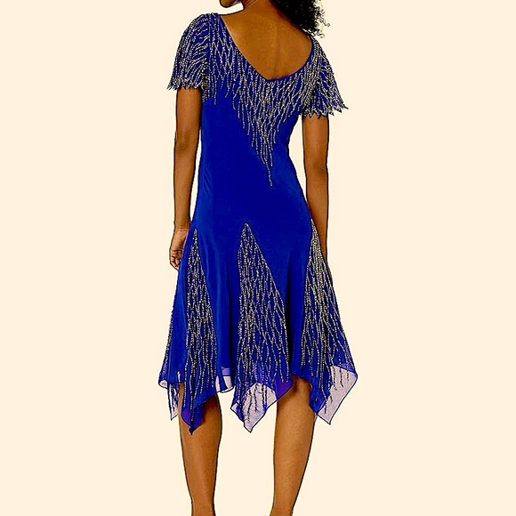 COCKTAIL DRESS ROYAL BLUE SILVER HAND BEADED SHORT FORMAL 22W J.KARA BEAUTIFUL - Picture 5 of 6